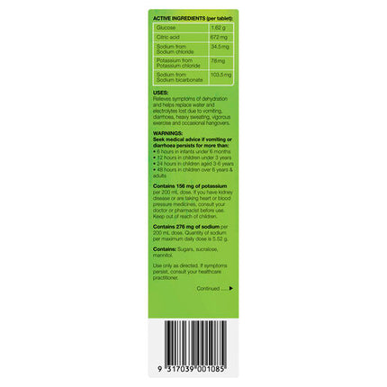 Hydralyte Effervescent Electrolyte Tablets Lemon Lime 20 Tablets