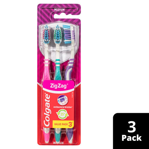 Colgate ZigZag Deep Interdental Clean Toothbrush Medium Value 3 Pack