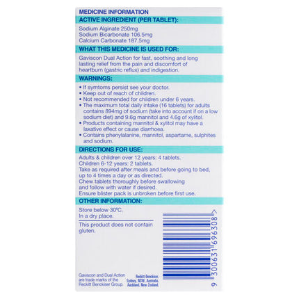 Gaviscon Dual Action Heartburn & Indigestion Relief Mixed Berry 16 Chewable Tablets