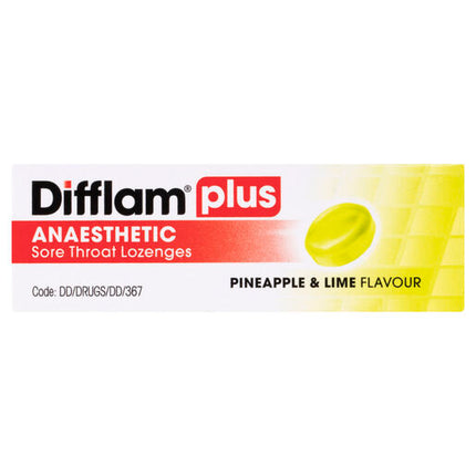 Difflam Plus Anaesthetic Sore Throat Lozenges Pineapple & Lime Flavour 16 Lozenges