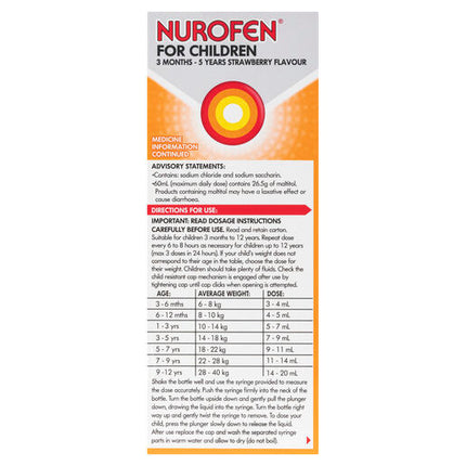 Nurofen For Children 3 Months To 5 Years Strawberry 200ml