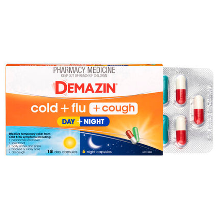 Demazin Cold & Flu + Cough Day + Night 24 Capsules