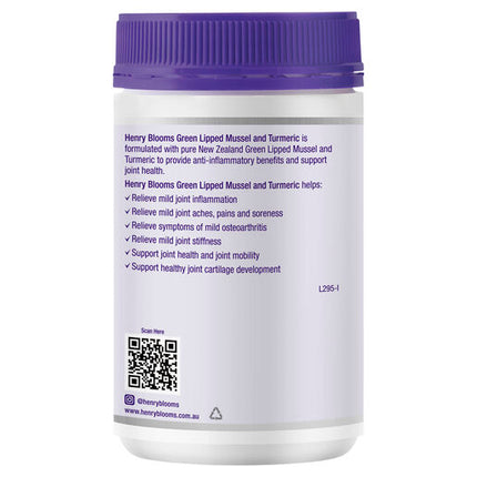 Henry Blooms Green Lipped Mussel 500Mg And Turmeric 1500Mg With Biop 100 Vegetarian Capsules