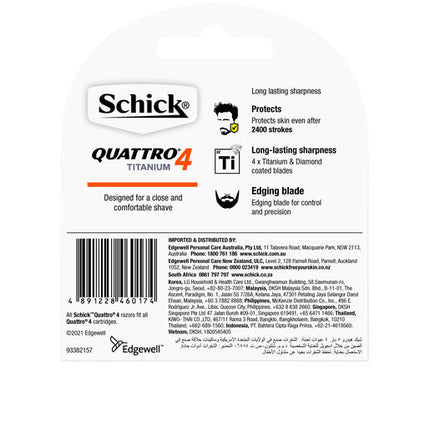 Schick Quattro Titanium 4 Refill Cartridges 4 Pack