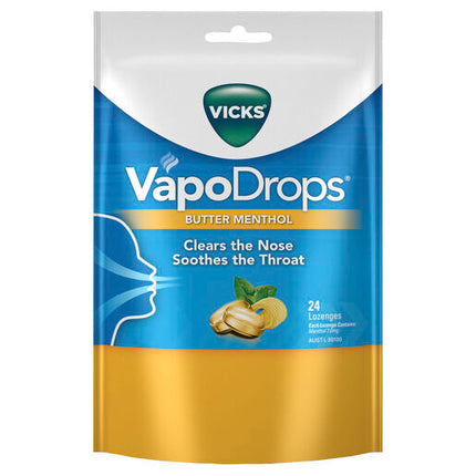 Vicks VapoDrops Butter Menthol 24 Lozenges