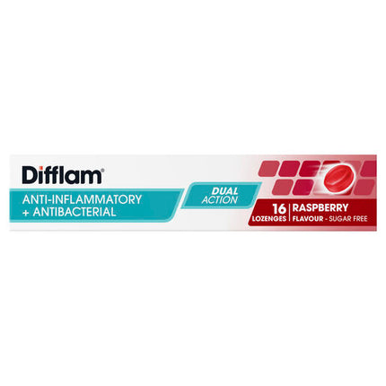 Difflam Sore Throat Sugar Free Raspberry 16 Lozenges