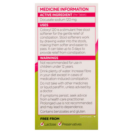Coloxyl 120mg 100 Tablets