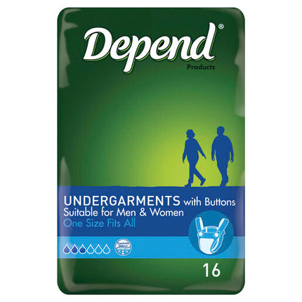 Depend Undergarments with Buttons 16 Pack