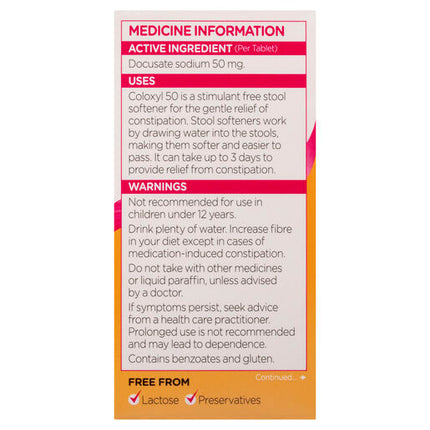 Coloxyl 50mg 100 Tablets