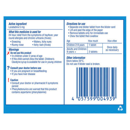 Claratyne Children's Allergy & Hayfever Relief Antihistamine Grape Flavour Chewable Tablets 30 Pack
