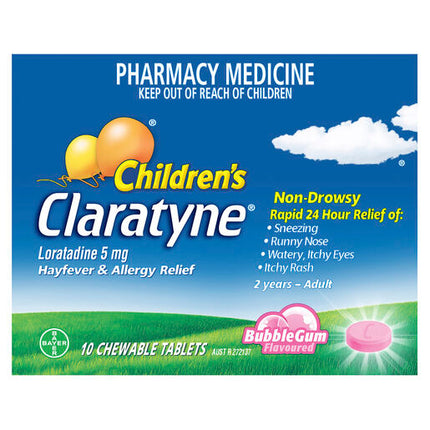 Claratyne Children's Allergy & Hayfever Relief Antihistamine Bubblegum Flavour Chewable Tablets 10 Pack
