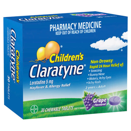 Claratyne Children's Allergy & Hayfever Relief Antihistamine Grape Flavour Chewable Tablets 30 Pack