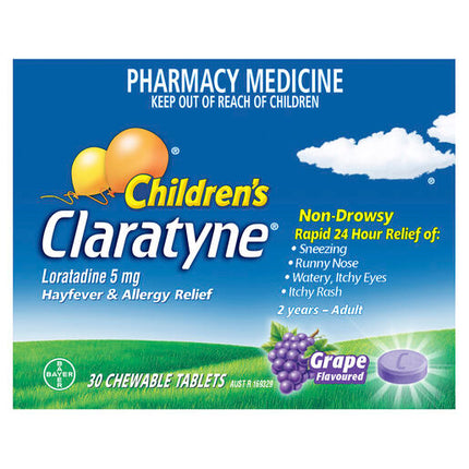 Claratyne Children's Allergy & Hayfever Relief Antihistamine Grape Flavour Chewable Tablets 30 Pack