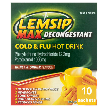 Lemsip Max Decongestant Cold and Flu Hot Drink Honey and Ginger 10 Pack