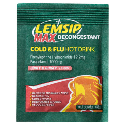 Lemsip Max Decongestant Cold and Flu Hot Drink Honey and Ginger 10 Pack