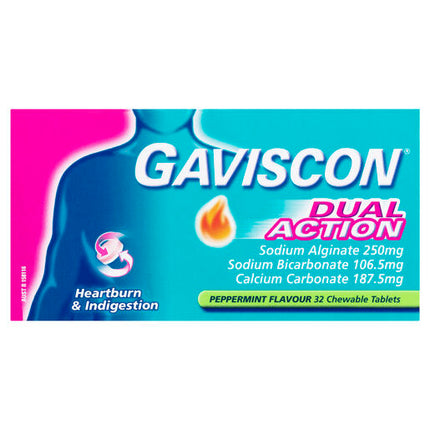 Gaviscon Dual Action Heartburn & Indigestion Relief Peppermint 32 Chewable Tablets