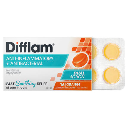 Difflam Sore Throat Sugar Free Orange 16 Lozenges