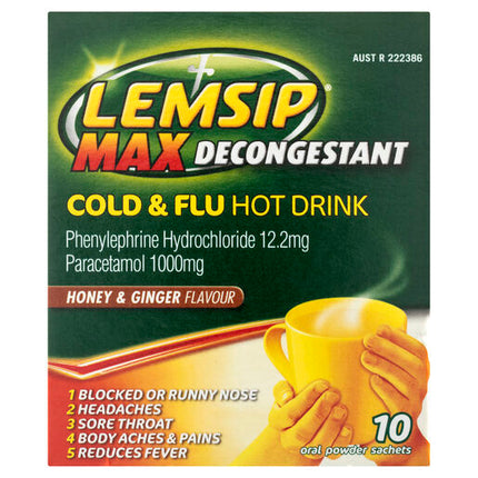 Lemsip Max Decongestant Cold and Flu Hot Drink Honey and Ginger 10 Pack