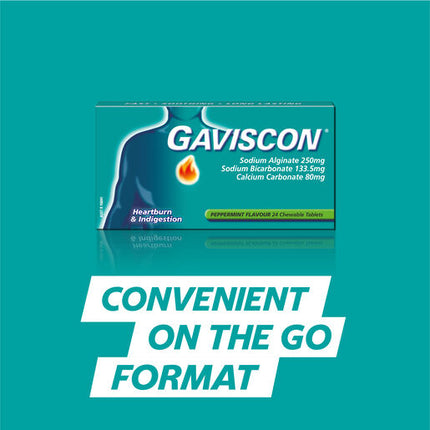 Gaviscon Heartburn & Indigestion Relief Peppermint 48 Chewable Tablets
