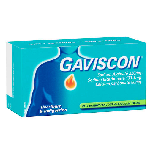 Gaviscon Heartburn & Indigestion Relief Peppermint 48 Chewable Tablets