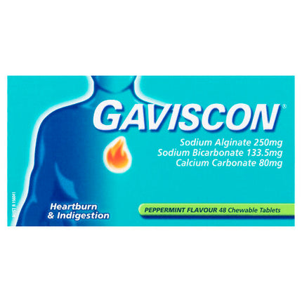 Gaviscon Heartburn & Indigestion Relief Peppermint 48 Chewable Tablets