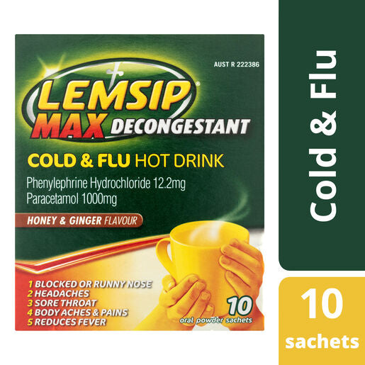 Lemsip Max Decongestant Cold and Flu Hot Drink Honey and Ginger 10 Pack