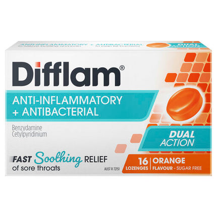 Difflam Sore Throat Sugar Free Orange 16 Lozenges