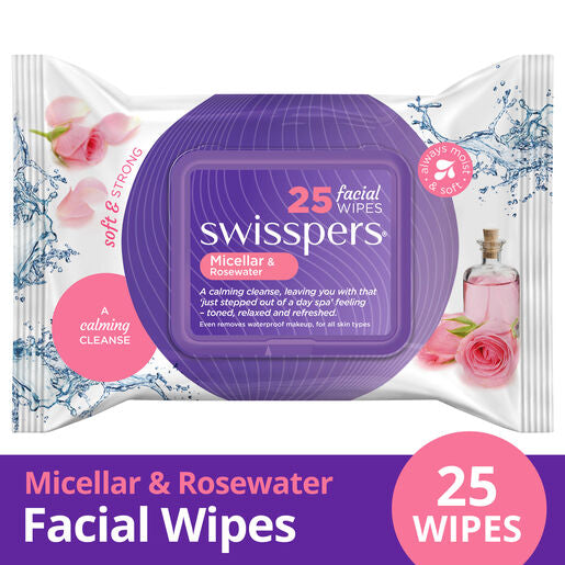Swisspers Micellar and Rosewater Facial Wipes 25 Pack