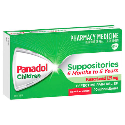 Panadol Children 6 Months to 5 Years Suppositories Paracetamol 125mg 10 Pack