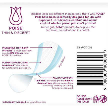 Poise Thin & Discreet Extra Pads 12 Pack