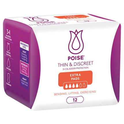 Poise Thin & Discreet Extra Pads 12 Pack