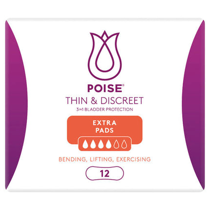 Poise Thin & Discreet Extra Pads 12 Pack