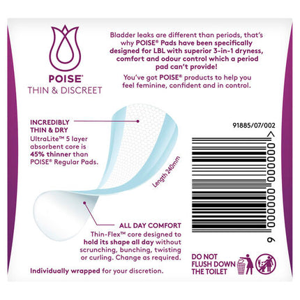 Poise Thin & Discreet Regular Pads 16 Pack