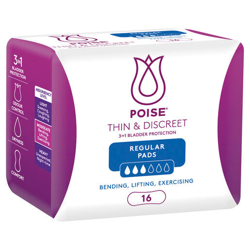 Poise Thin & Discreet Regular Pads 16 Pack
