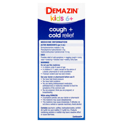 Demazin Kids 6+ Cough & Cold Relief Syrup 200mL