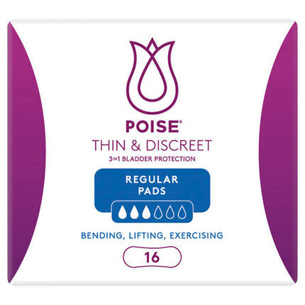 Poise Thin & Discreet Regular Pads 16 Pack