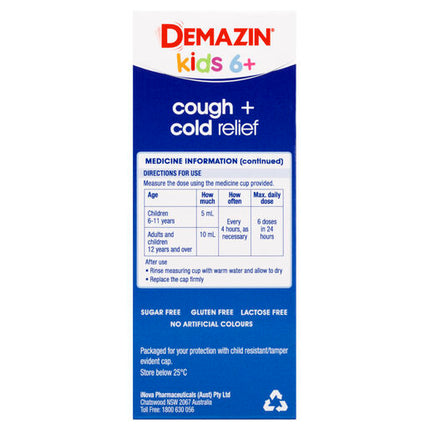Demazin Kids 6+ Cough & Cold Relief Syrup 200mL