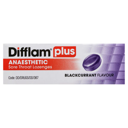 Difflam Plus Anaesthetic Sugar Free Lozenges Blackcurrant Flavour 16 Lozenges