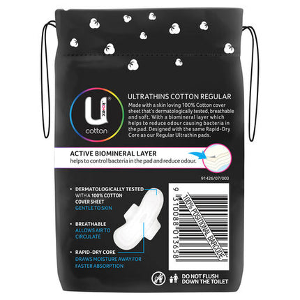 U By Kotex Cotton Ultrathin Pads Regular 12 Pack