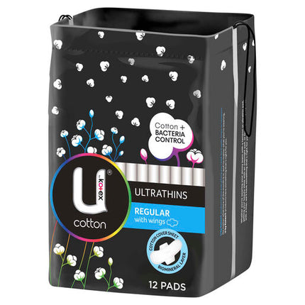 U By Kotex Cotton Ultrathin Pads Regular 12 Pack