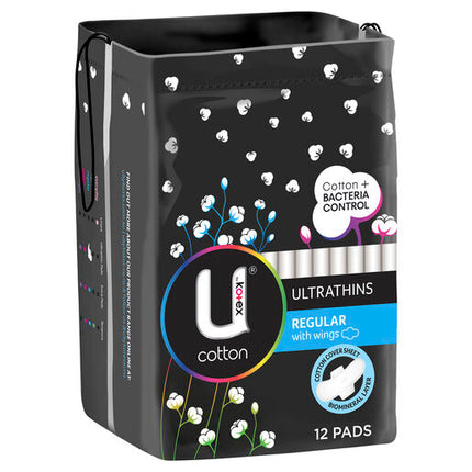 U By Kotex Cotton Ultrathin Pads Regular 12 Pack