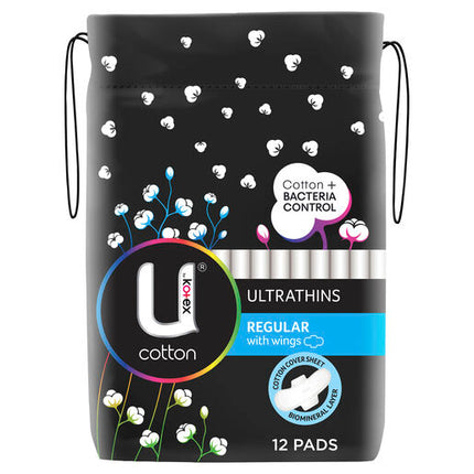 U By Kotex Cotton Ultrathin Pads Regular 12 Pack