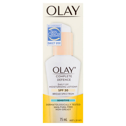 Olay Complete Defence Daily UV Moisturising Lotion Spf 30 Sensitive 75mL