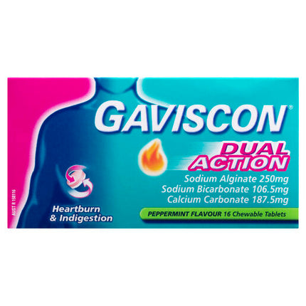 Gaviscon Dual Action Heartburn & Indigestion Relief Peppermint 16 Chewable Tablets