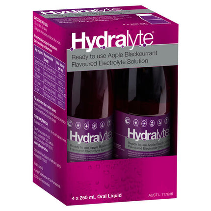 Hydralyte Ready to use Electrolyte Solution Apple Blackcurrant 4 x 250mL