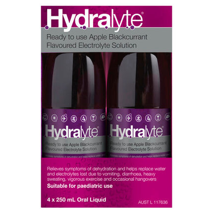 Hydralyte Ready to use Electrolyte Solution Apple Blackcurrant 4 x 250mL