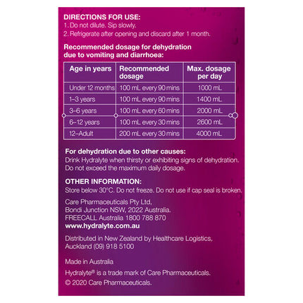 Hydralyte Ready to use Electrolyte Solution Apple Blackcurrant 4 x 250mL