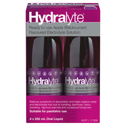 Hydralyte Ready to use Electrolyte Solution Apple Blackcurrant 4 x 250mL