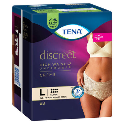 Tena Discreet High Waist Underwear Creme Super Large 8 Pack