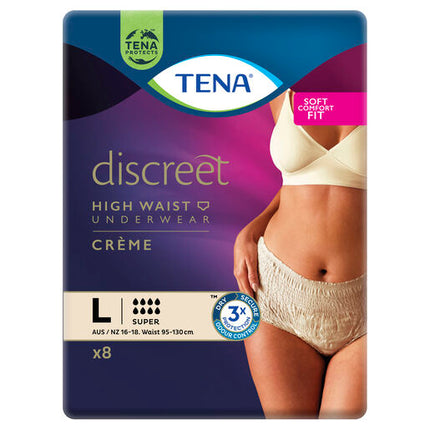 Tena Discreet High Waist Underwear Creme Super Large 8 Pack